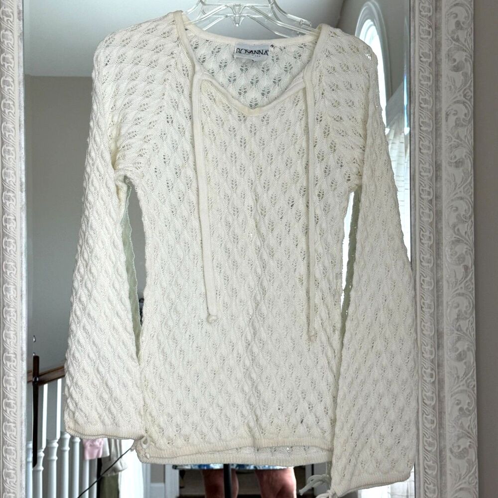 Ivory Crochet Tunic Sweater Boho Cottagecore Beach Cover Up Romantic M